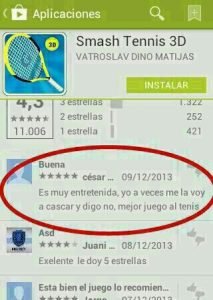 Smash Tennis 3D comentario divertido googleplay